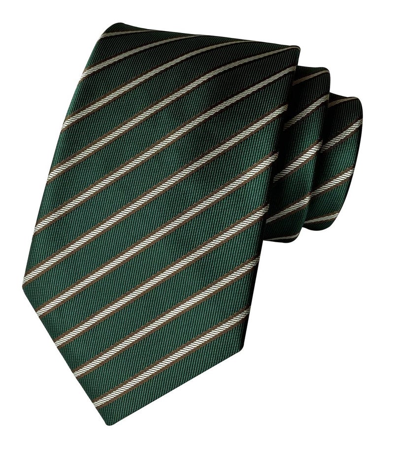 Elfeves Mens Slim Green White Brown Polyester Tie Stripe Pattern Wedding Neckties for St. Patrick's Day - Image 1